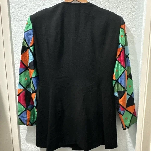Pierre Balmain Paris Vintage Black Multicolor Jacket Lightweight S6 Made in USA - Picture 7 of 14